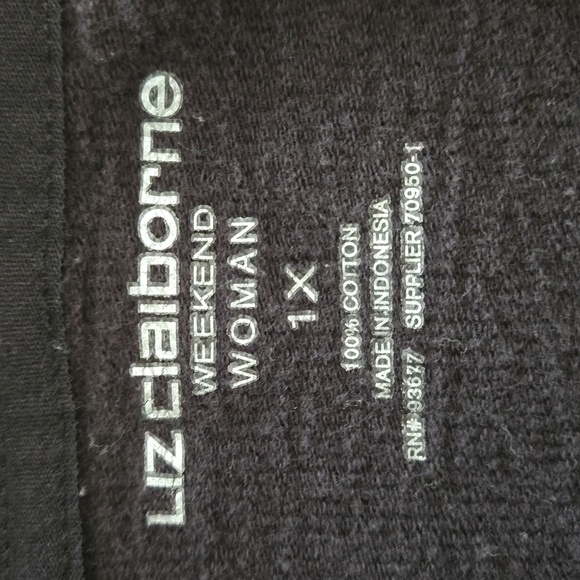 Liz Claborn Women's Hooded Long Sleeve Shirt, 100% Cotton, Size 1X, Black - Picture 2 of 4